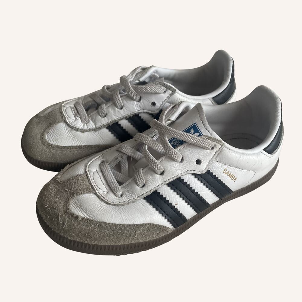 ADIDAS black on white Sambas, little kids size 10K